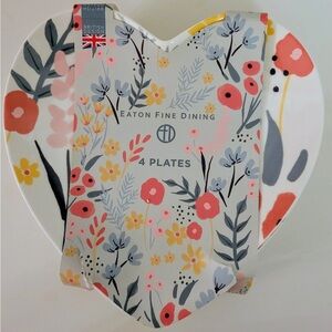 Eaton Fine Dining 4pk Heart Shaped Side Salad Appetizer Plates Floral Valentines